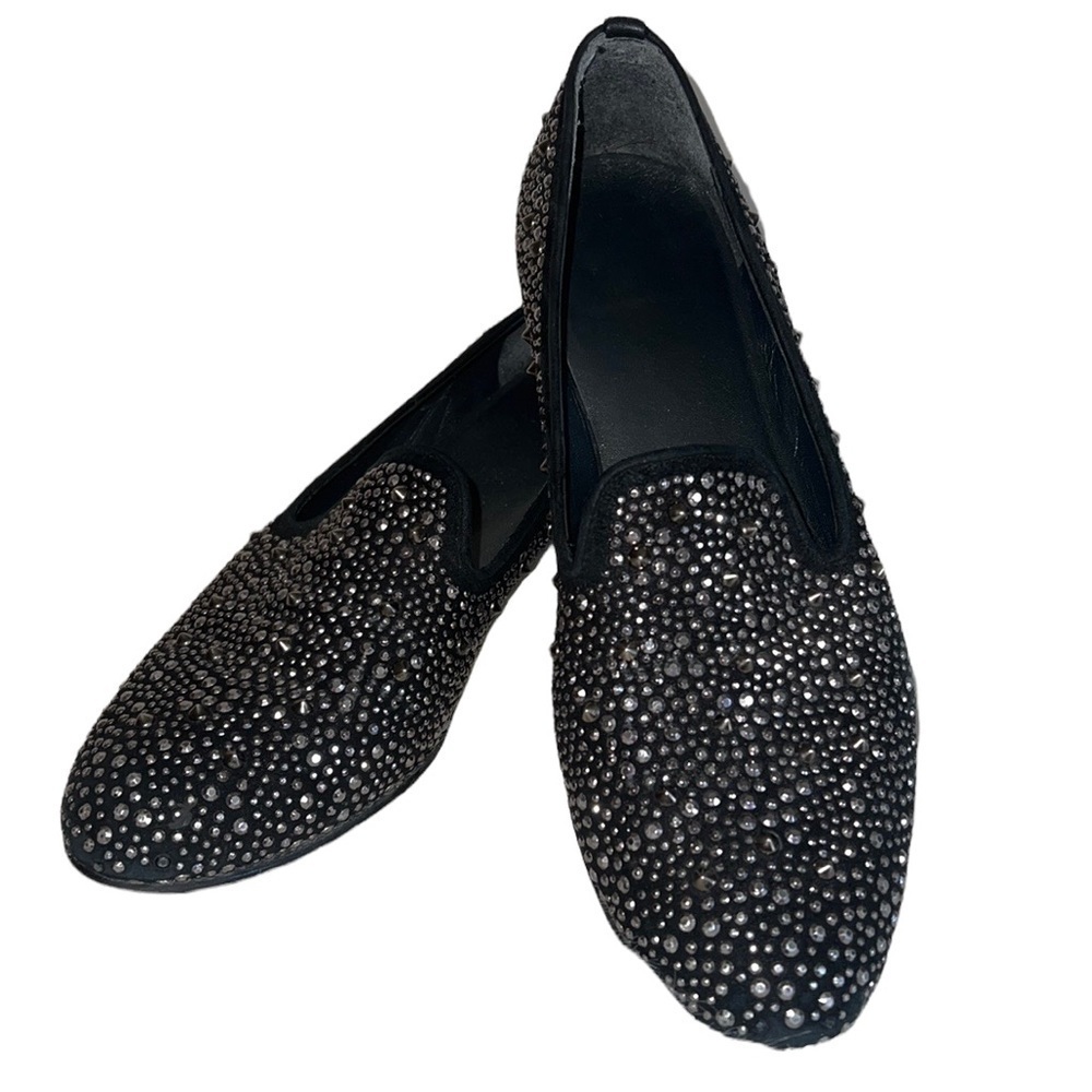 Stuart Weitzman Slipbead Studded Black Flats Sz-8